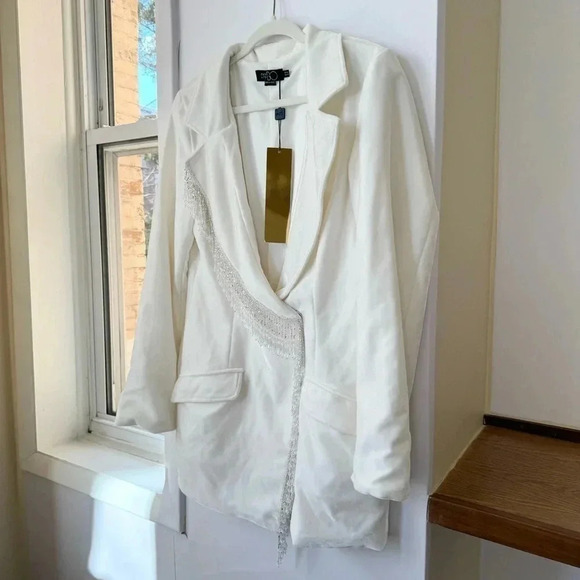 NWT Free People PatBO Velvet Blazer Mini Dress White Beaded Long Sleeve $1000 - Picture 13 of 16